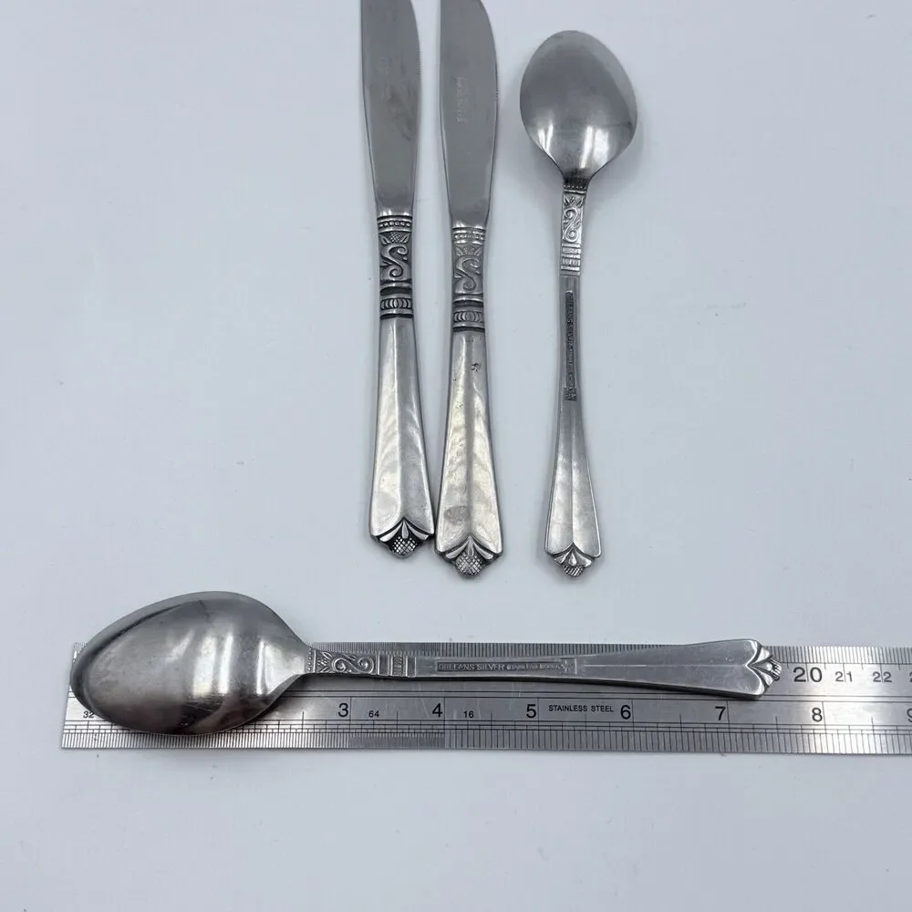 4 QTY Orleans Silver ORL31 Stainless Korea Knife Oval Soup Spoon Scroll Fan MCM